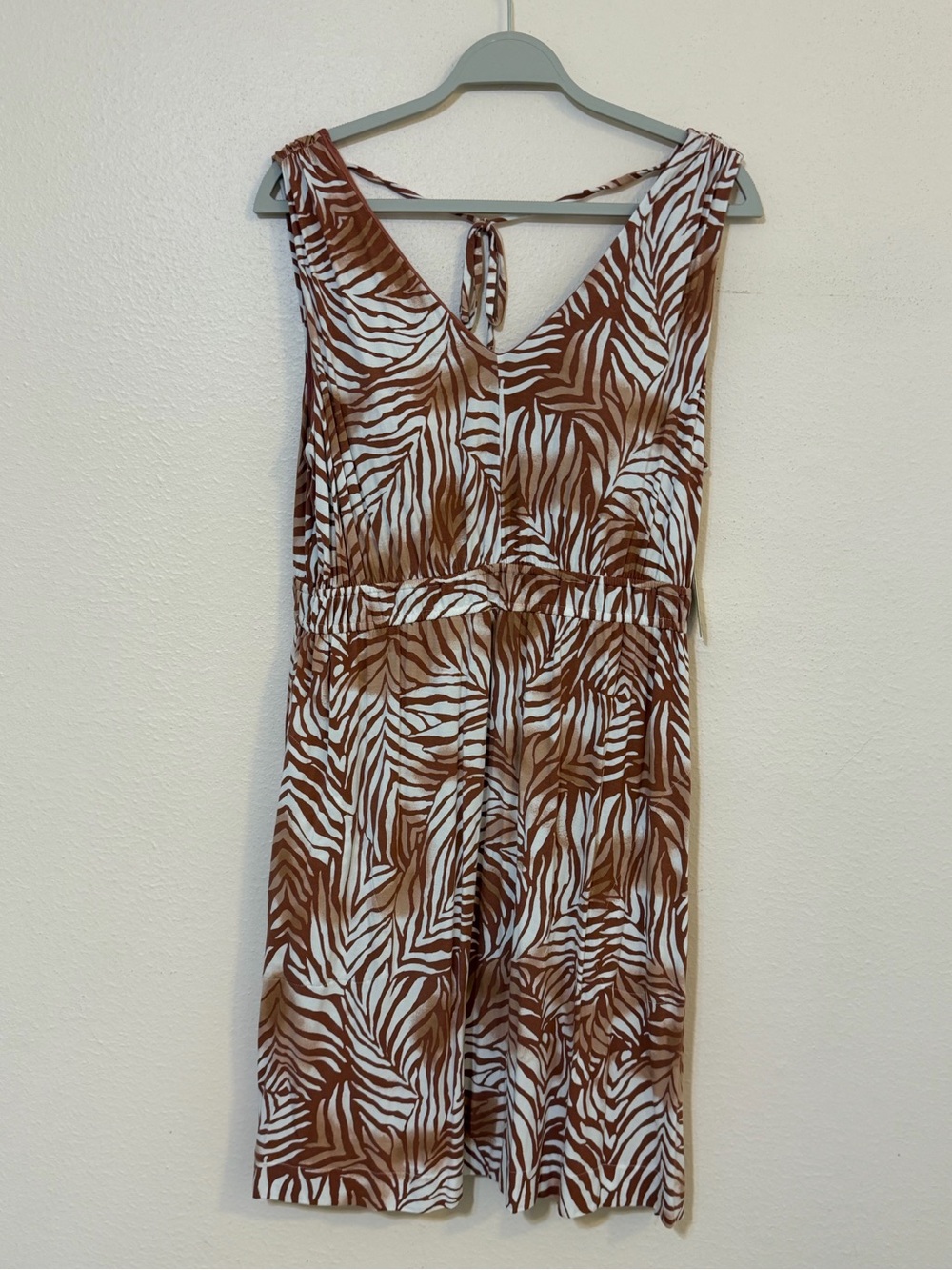 Soma Weekend sleeveless double V-neck dress built in bra Zebra Print NWT